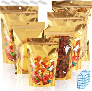 150 Pcs Mylar Bags for Food Storage - 5x8 Stand Up, Resealable, Smell Proof, Freeze Dried Candy Packaging