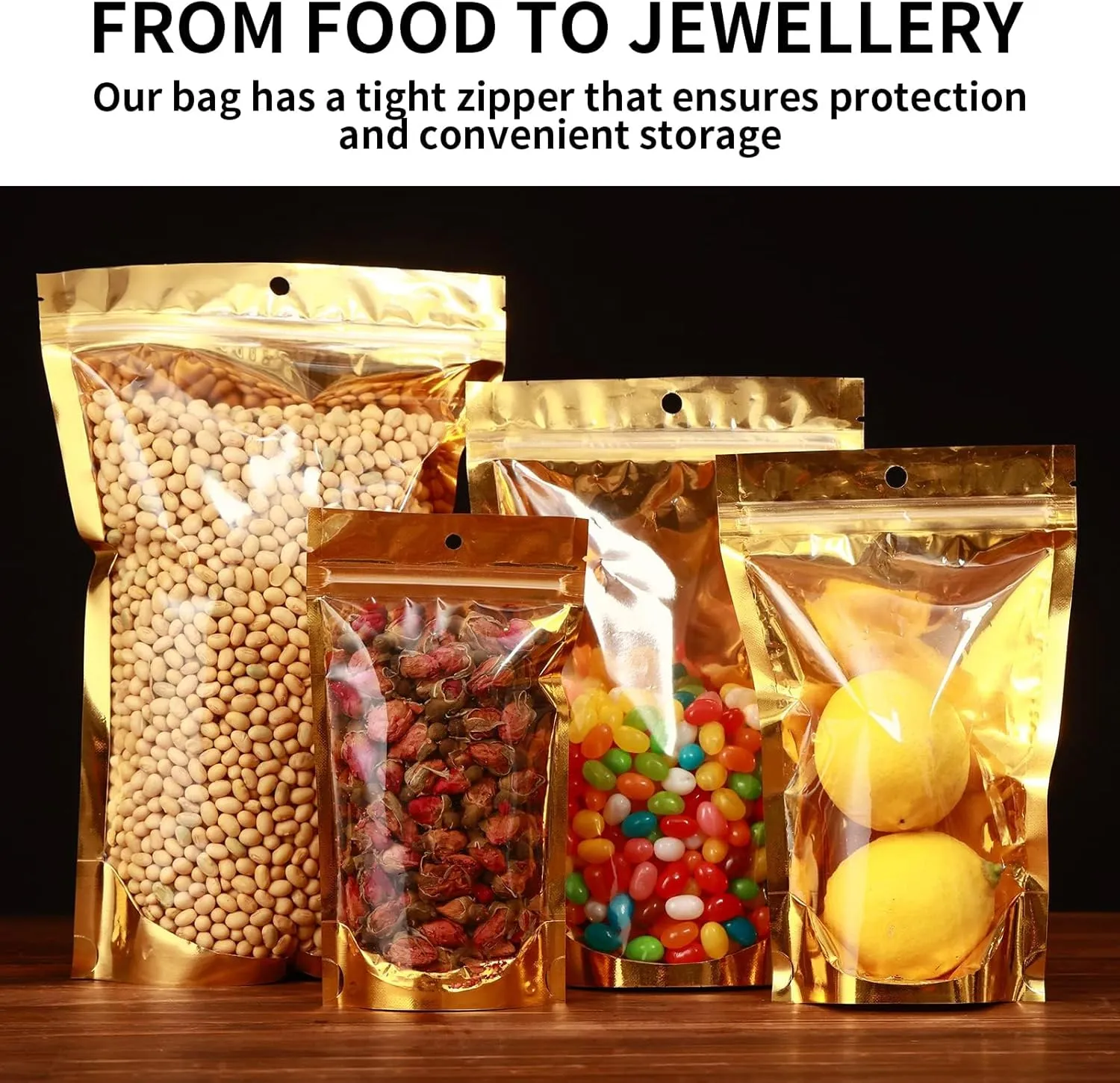 150 Pcs Mylar Bags for Food Storage - 5x8 Stand Up, Resealable, Smell Proof, Freeze Dried Candy Packaging