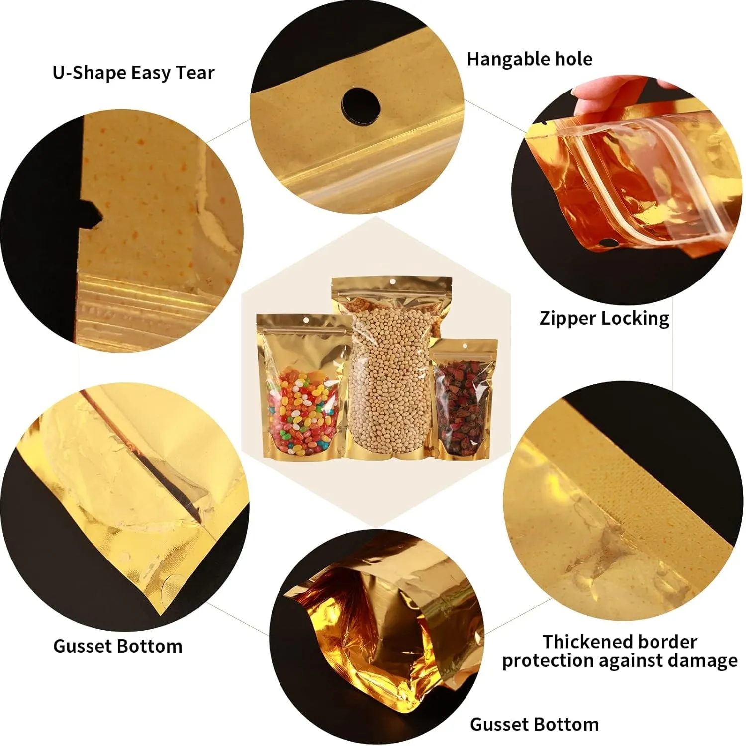 150 Pcs Mylar Bags for Food Storage - 5x8 Stand Up, Resealable, Smell Proof, Freeze Dried Candy Packaging