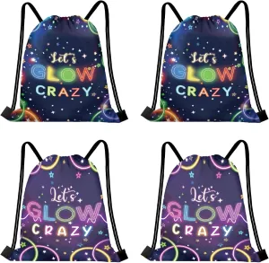 16 PCS Glow in the Dark Gift Bags Drawstring String Bag Backpack Gift Candy Treat Goody Bags Glow Party Supplies for Neon Theme Party Decorations
