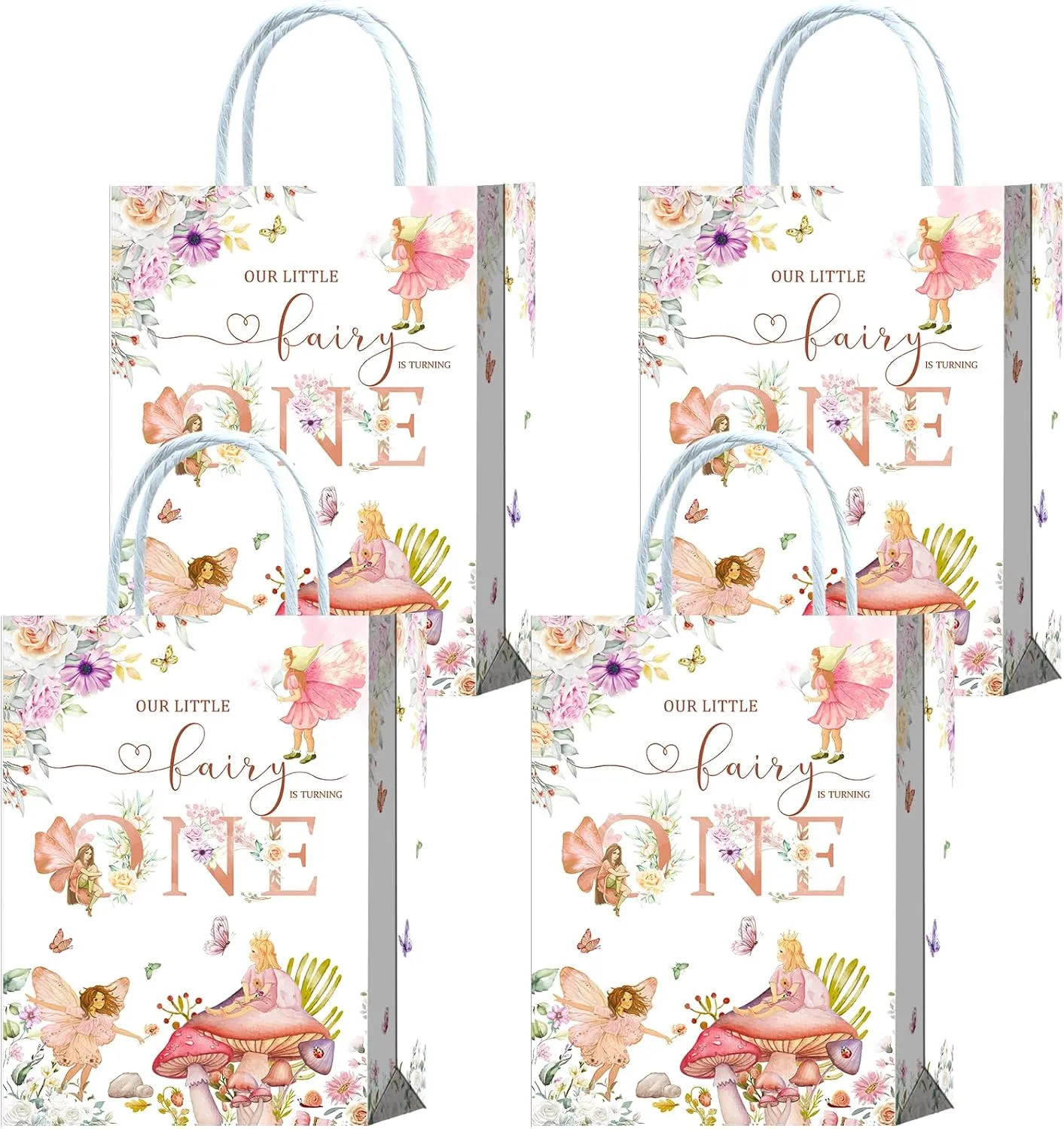 16 Piece Fairy 1st Birthday Party Favors - Garden Girl Gift Bags with Handles for Snacks & Candy