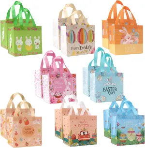 16PCS Easter Gift Bags for Kids, Easter Bunny Egg Tote Bags Reusable Bag with Handles for Kids Hunt Party Supplies