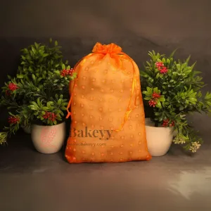 16x20 CM | Dotted Designs Organza Potli Bags | Pack of 50 | Orange Color | Candy Bag