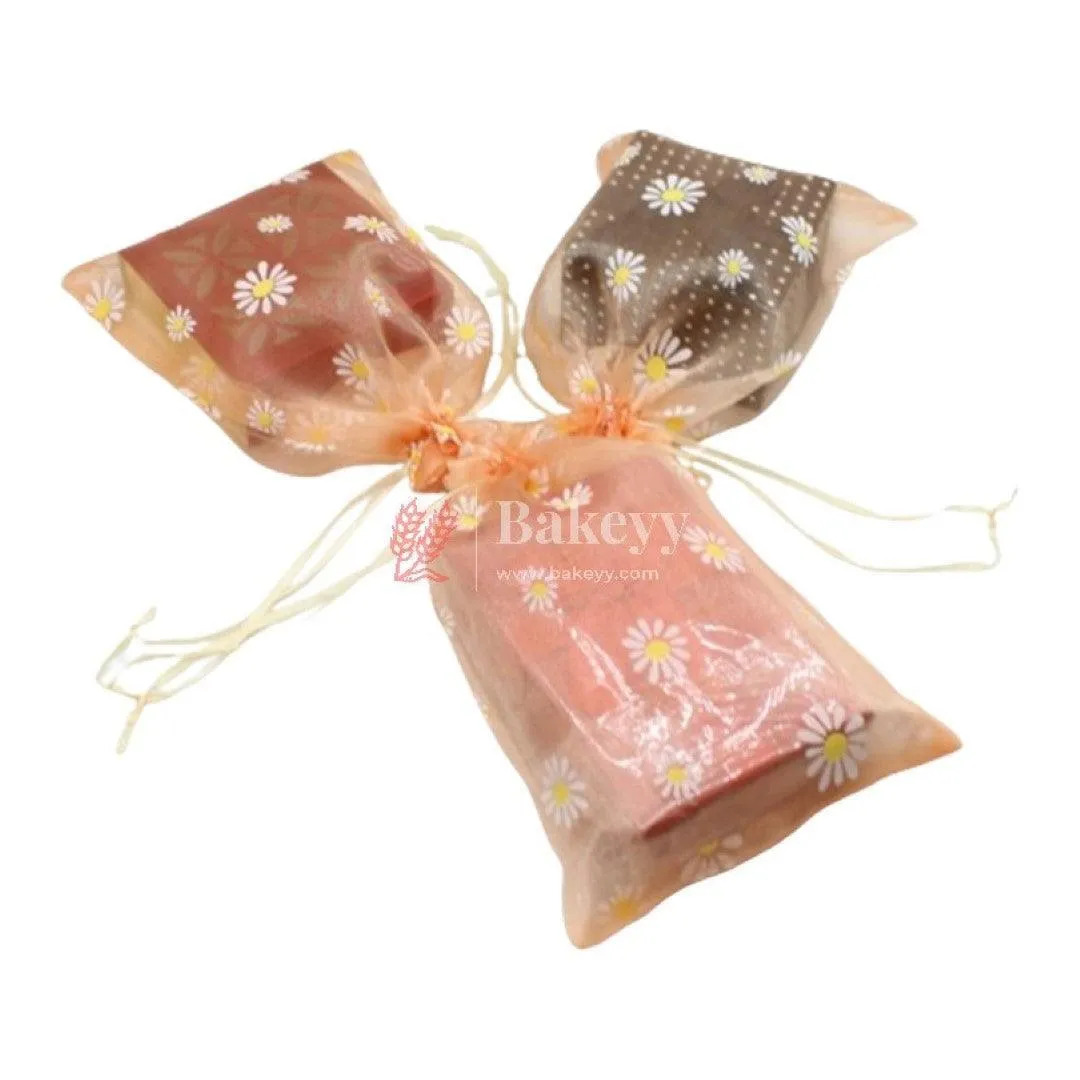 16x20 CM | Floral Organza Potli Bags | Pack of 50 | Orange Color | Candy Bag