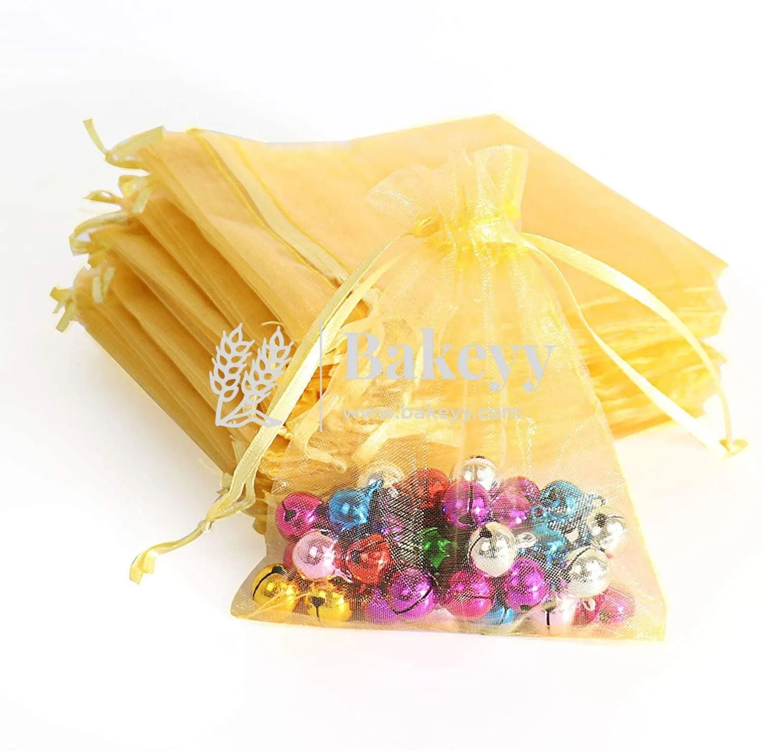 16x20 CM | Organza Potli Bags | Gold Colour |  Candy Bag | Pack of 50