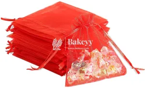 16x20 CM| Organza Potli Bags | Red Colour |  Candy Bag | Pack of 50