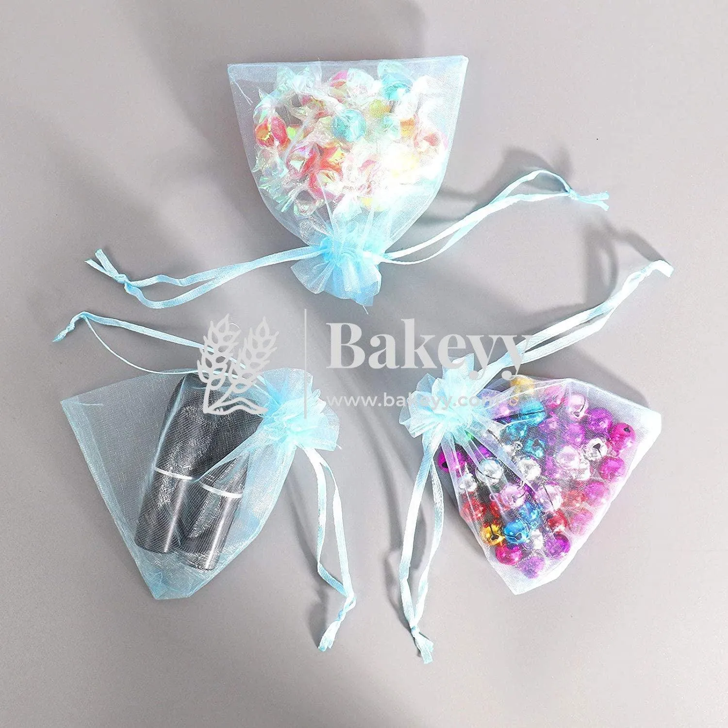 16x20 CM | Organza Potli Bags | Sky Blue Colour | Candy Bag | Pack of 50