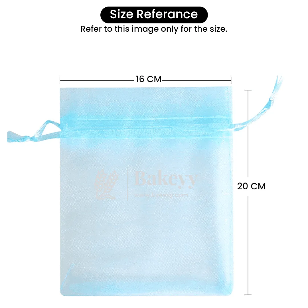 16x20 CM | Organza Potli Bags | Sky Blue Colour | Candy Bag | Pack of 50
