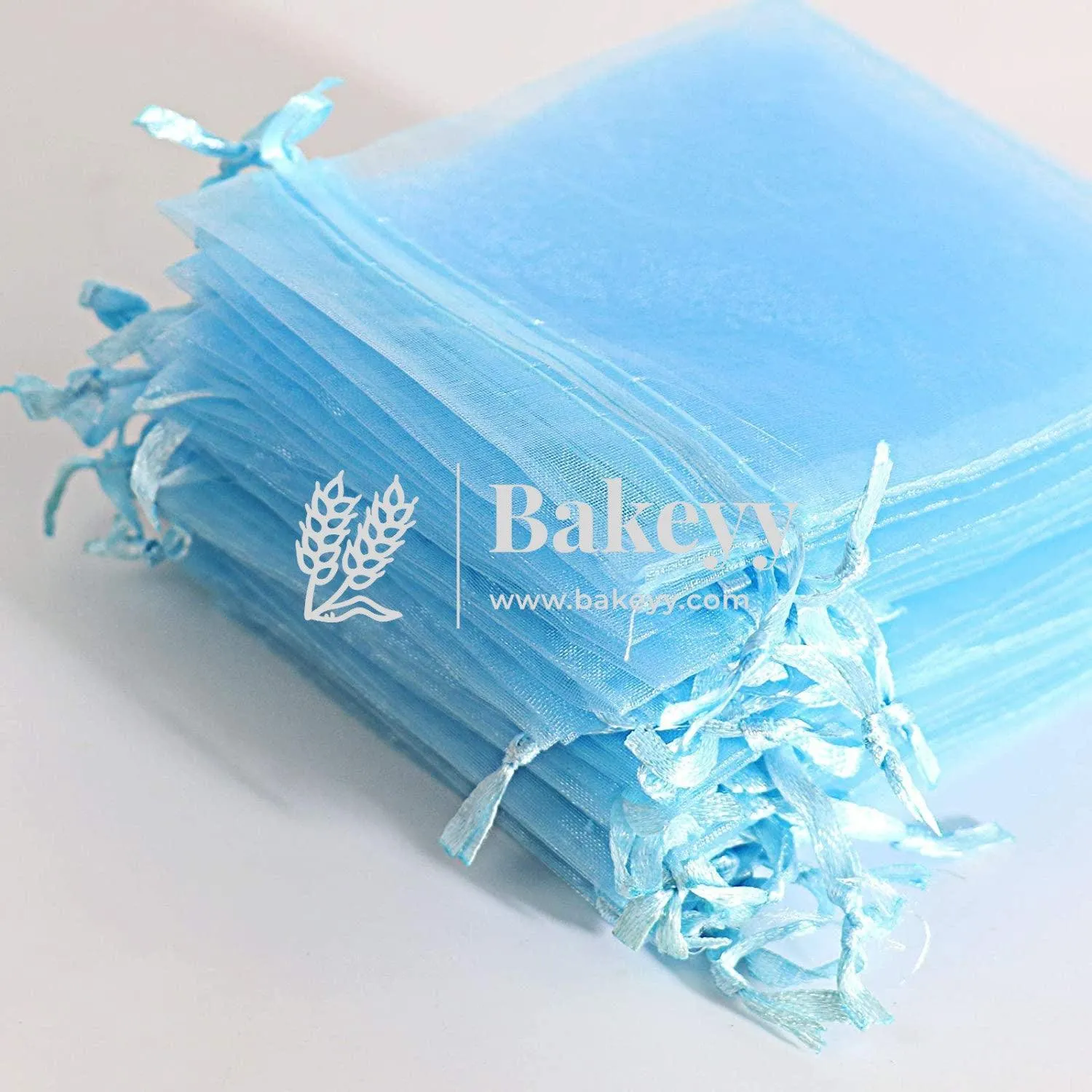 16x20 CM | Organza Potli Bags | Sky Blue Colour | Candy Bag | Pack of 50