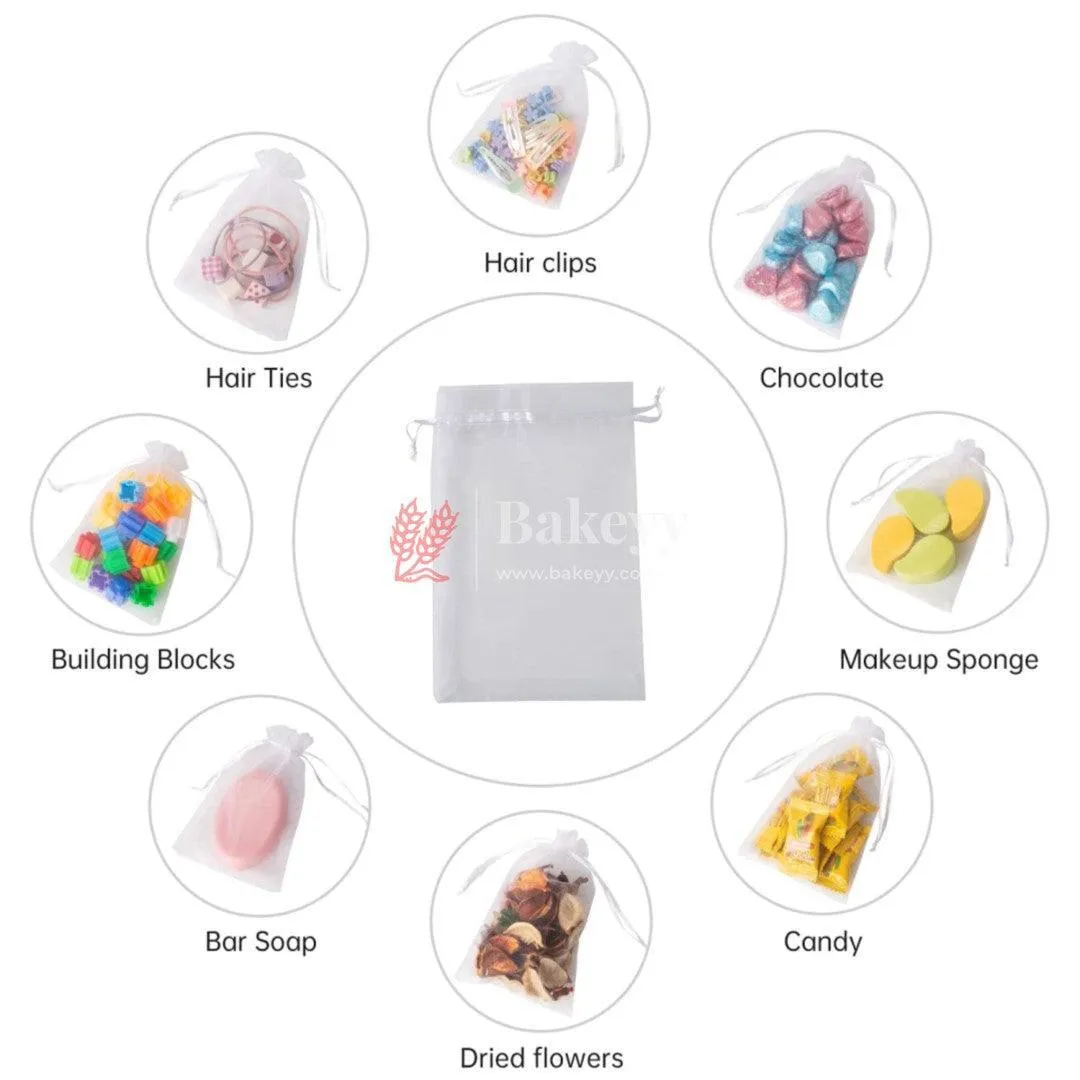 16x20 CM| Organza Potli Bags | White Colour |  Candy Bag| Pack of 50