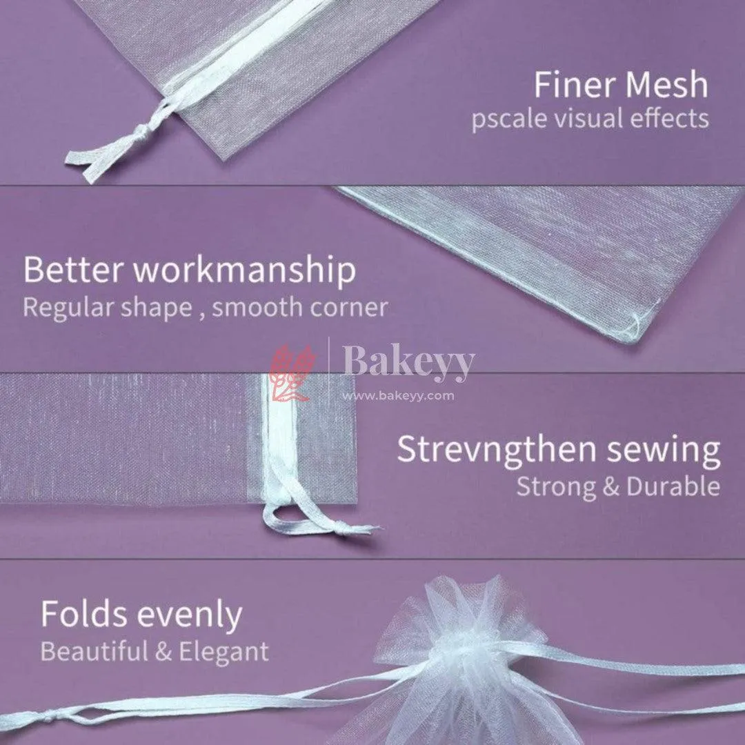 16x20 CM| Organza Potli Bags | White Colour |  Candy Bag| Pack of 50