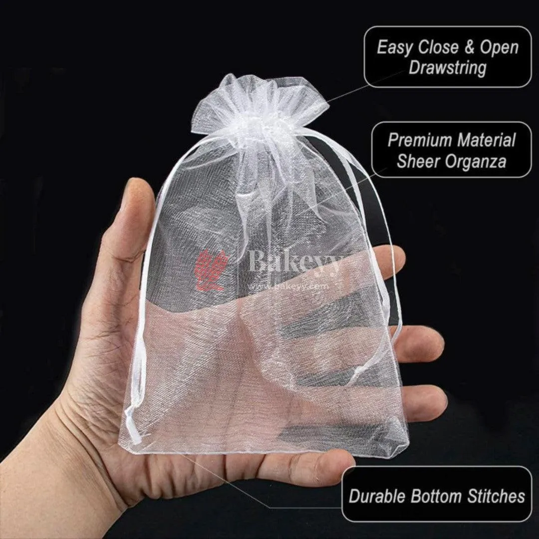 16x20 CM| Organza Potli Bags | White Colour |  Candy Bag| Pack of 50