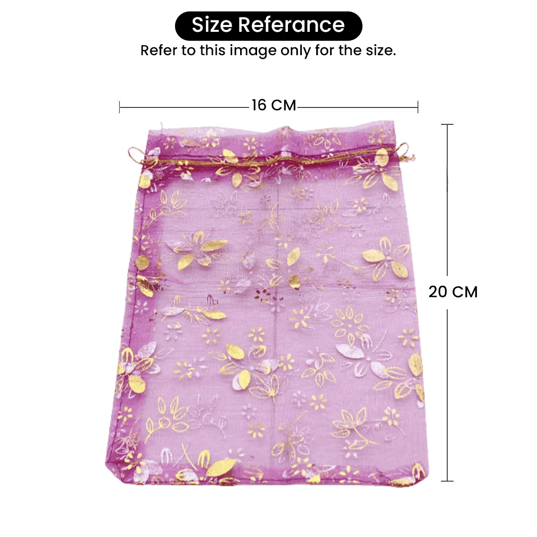 16x20 CM | Printed Organza Potli Bags | Pack of 40 | Sky Blue Colour | Candy Bag