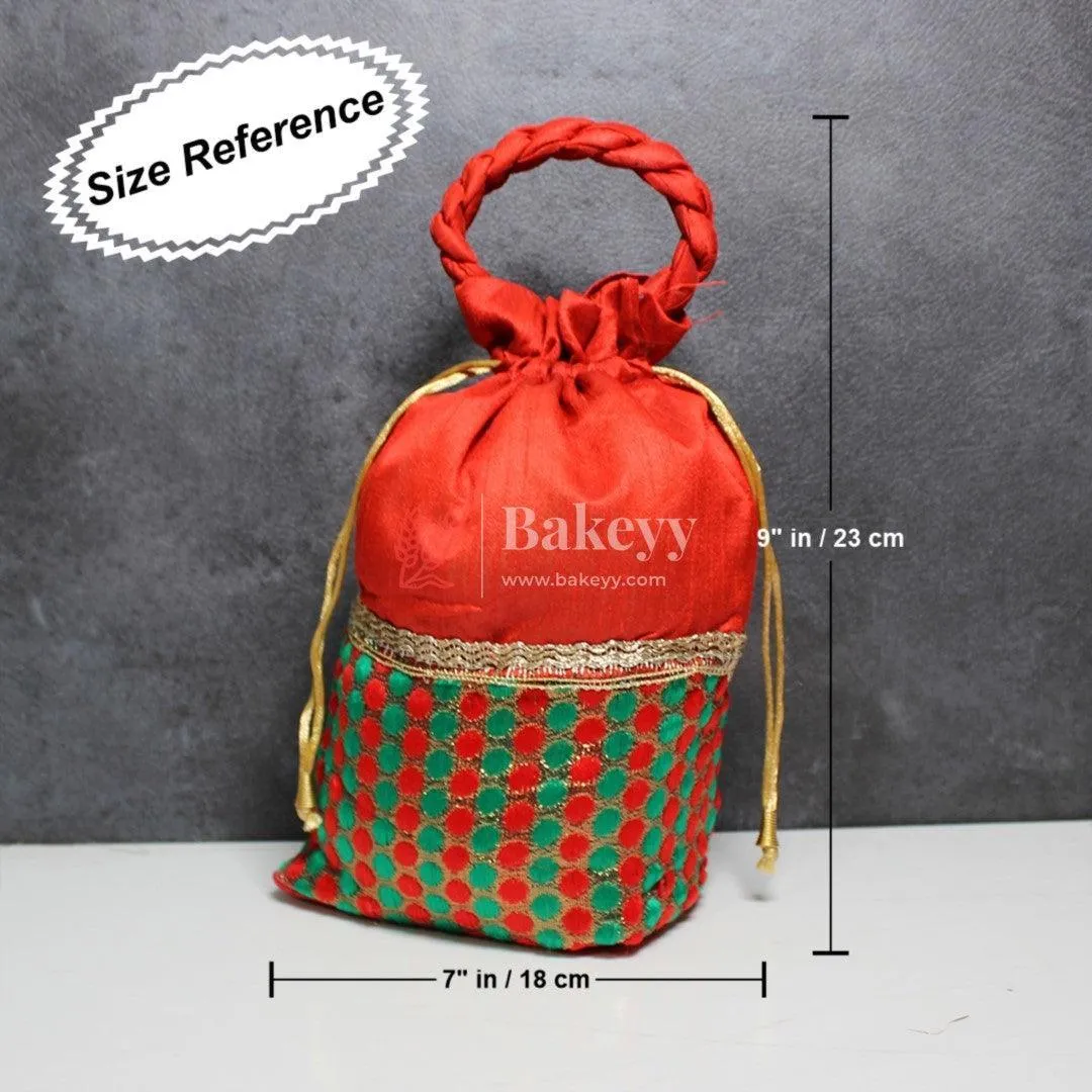 18x24 CM    Design Potli Bag  | Red with Silver Print | Pack Of 10