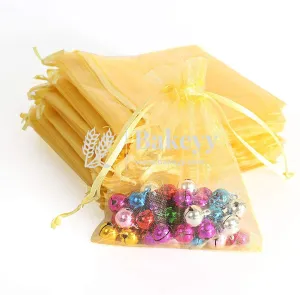 18x24 CM  | Organza Potli Bags | Gold Colour | Candy Bag | Pack of 50