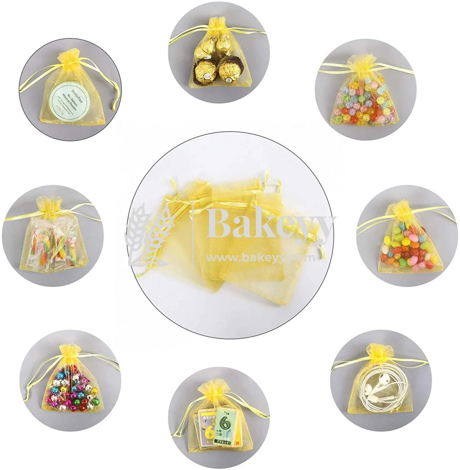 18x24 CM  | Organza Potli Bags | Gold Colour | Candy Bag | Pack of 50