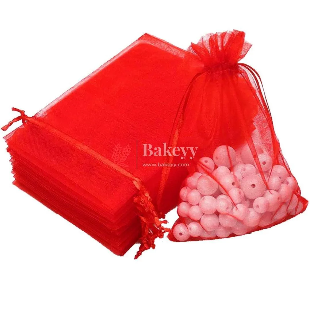 18x24 CM | Organza Potli Bags | Red Colour | Candy Bag | Pack of 50