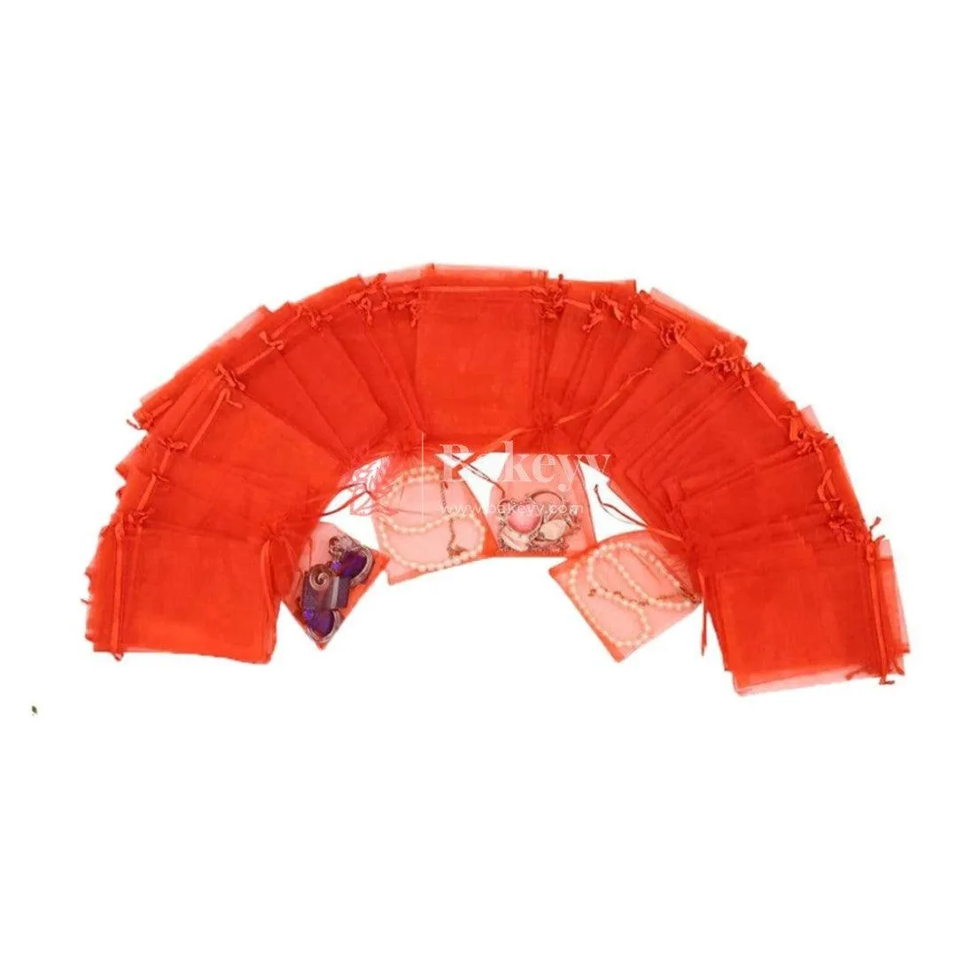 18x24 CM | Organza Potli Bags | Red Colour | Candy Bag | Pack of 50