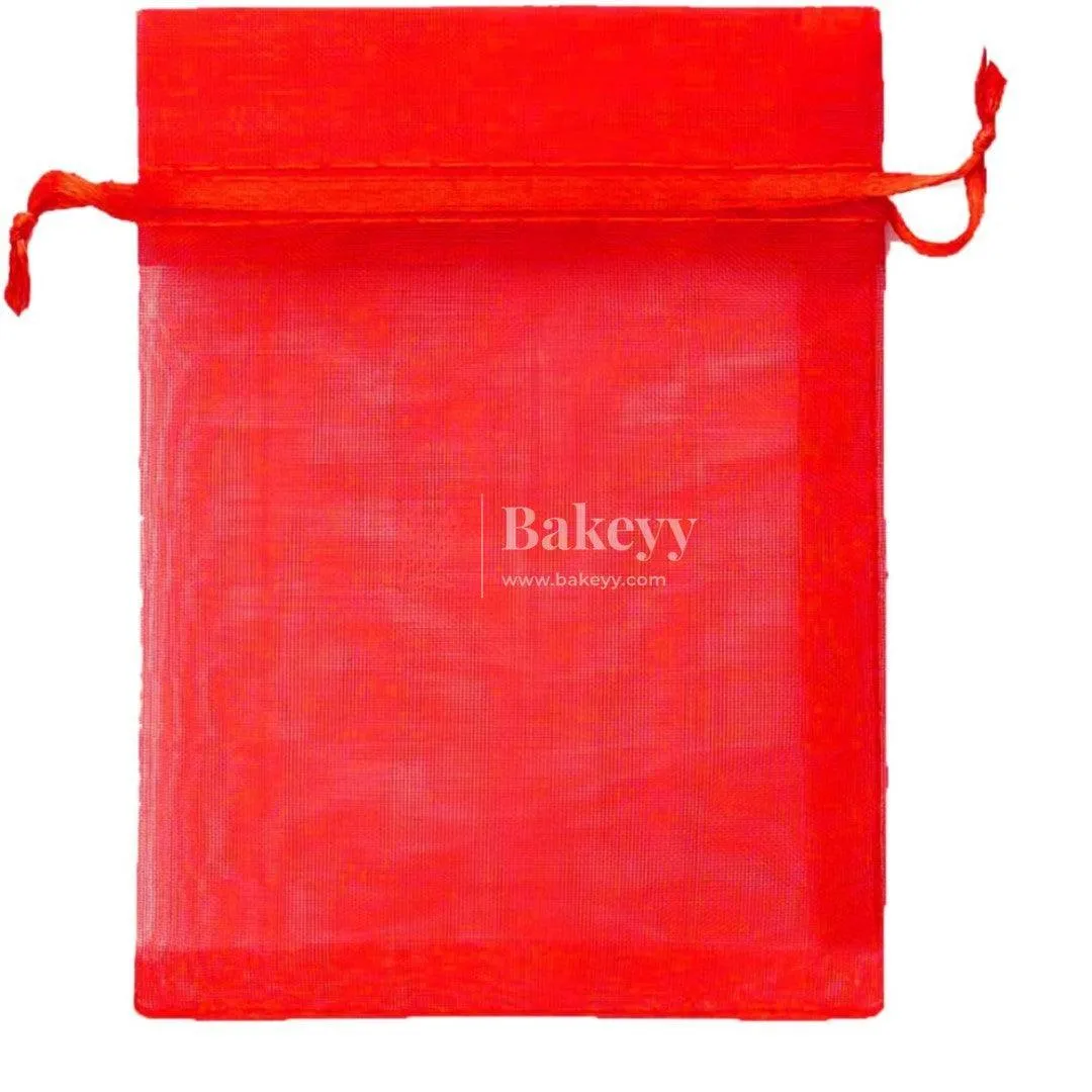 18x24 CM | Organza Potli Bags | Red Colour | Candy Bag | Pack of 50