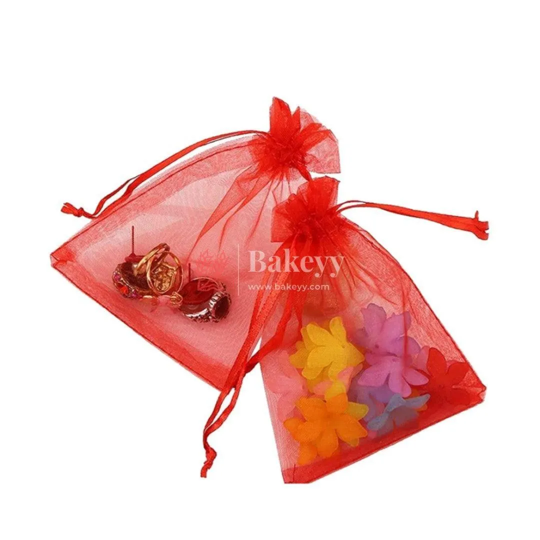 18x24 CM | Organza Potli Bags | Red Colour | Candy Bag | Pack of 50