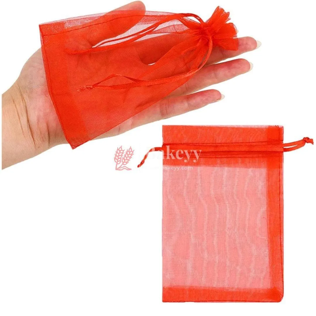 18x24 CM | Organza Potli Bags | Red Colour | Candy Bag | Pack of 50