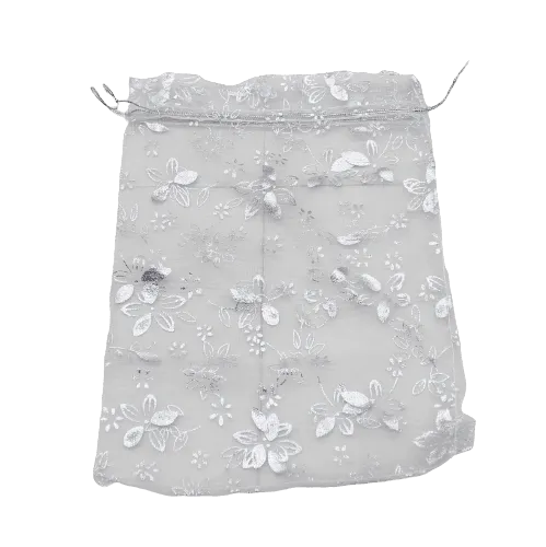 18x24 CM  | Printed Organza Potli Bags | Pack of 40 | White Colour 1 | Candy Bag