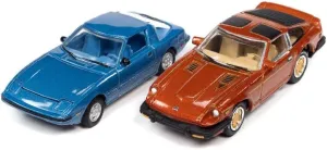 1982 RX-7 Blue Metallic and 1981 Datsun 280ZX Orange Mist Metallic Import Heat Set of 2 Cars 1/64 Diecast Model Cars by Johnny Lightning JLPK014-JLSP169B