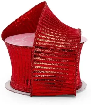 2 1/2" X 10 Yards Red Crimped Metallic Wired Ribbon