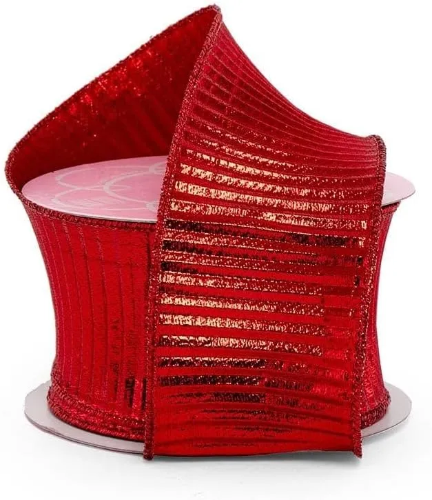 2 1/2" X 10 Yards Red Crimped Metallic Wired Ribbon
