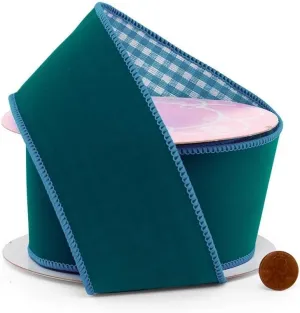 2 1/2" X 10 Yards Turquoise Velour W/Gingham Back Ribbon