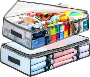 2 Pack Under Bed Storage Containers Bins, Humid-Proof Plastic Underbed Storage Bins, Clothes Storage and Organization Bags, Under the Bed Blanket Storage with Handles for Clothes, Bedroom, 70L