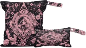 2 Pack Wet Bags for Swimsuits, Magic Circle Waterproof Washable Dirty Clothes Bag Sacred Geometry Wet Dry Bag with Zipper Pocket Bathing Suit Workout Bag Wet Swimsuit Bag for Travel Beach