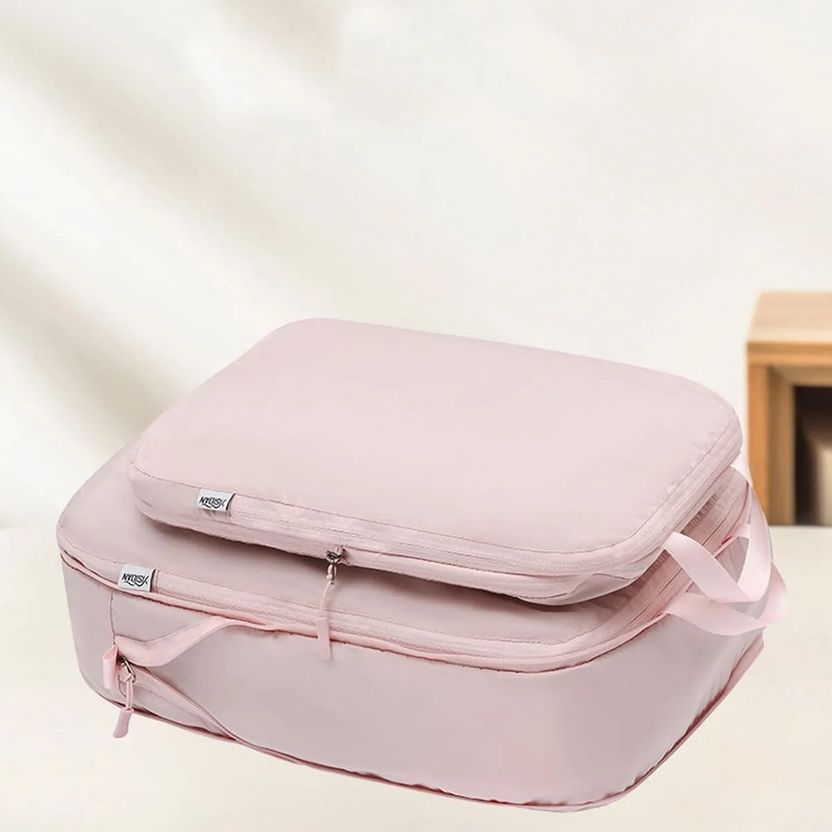 2 Pieces Set Pack Cube Luggage Pack Organizer Travel Accessories Travel Clothes Storage Bag, Organizing Bag, Separate Bag, Clothes Travel Bag (Pink)