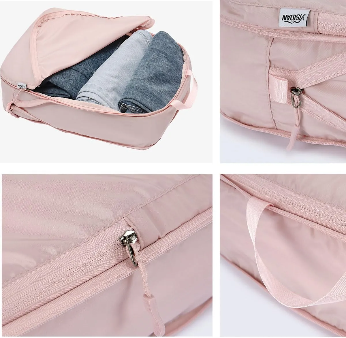 2 Pieces Set Pack Cube Luggage Pack Organizer Travel Accessories Travel Clothes Storage Bag, Organizing Bag, Separate Bag, Clothes Travel Bag (Pink)