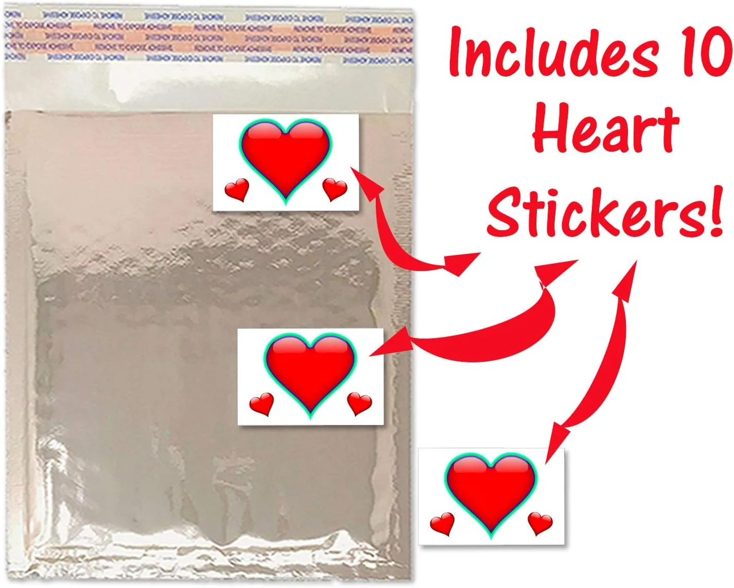 20 Pack 6x10 Metallic Bubble Mailers Self Seal Padded Envelopes, Waterproof Tear Proof Shipping Mail Bags W/Heart Stickers (Rose Gold)