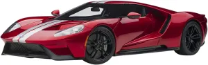 2017 Ford GT Liquid Red Metallic with Silver Stripes 1/12 Model Car by Autoart 12106