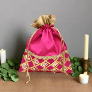20x24 CM Design Potli Bag  | Pink | Pack Of 10