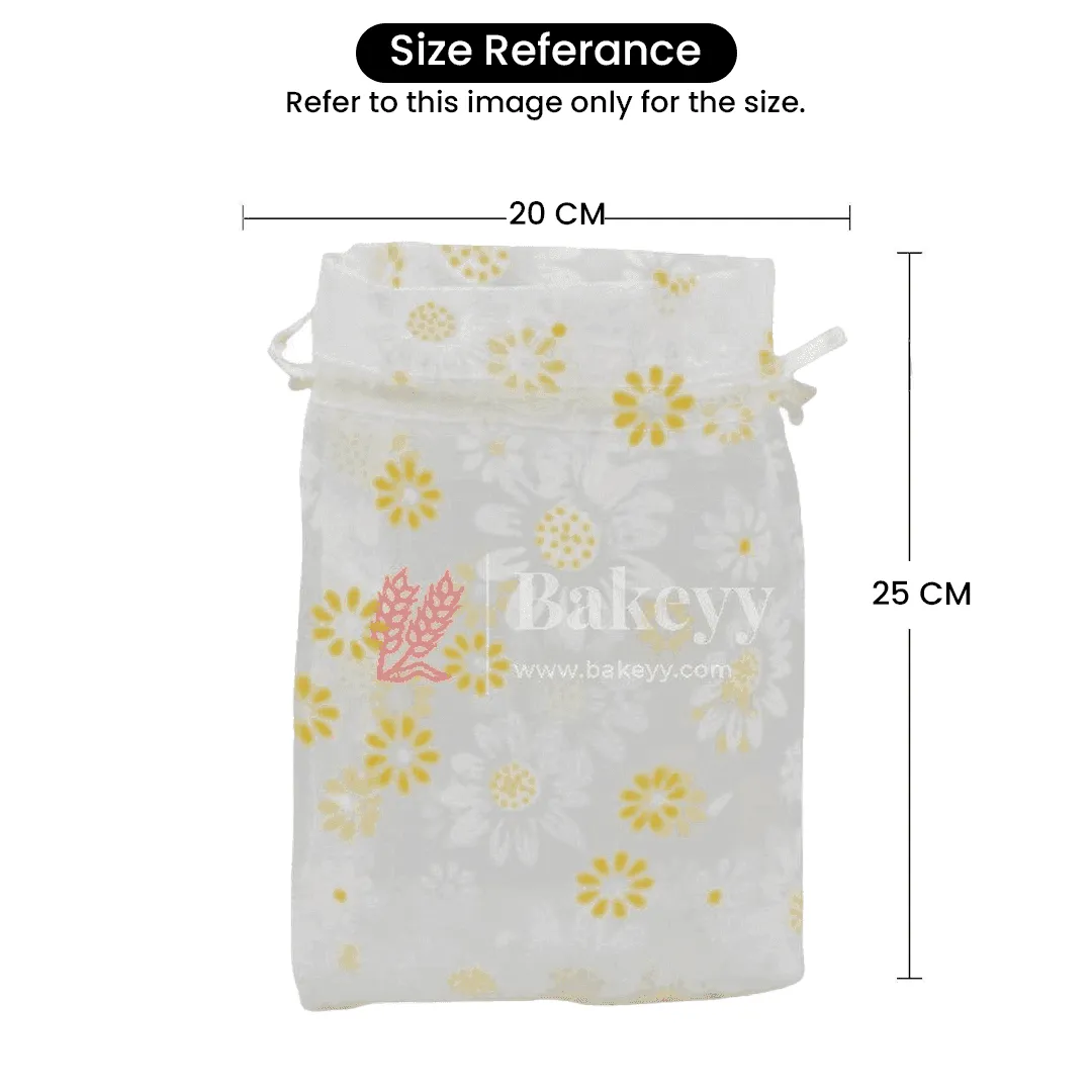 20x25 CM | Floral Designs Organza Potli Bags | Pack of 50 |  Cream Color | Candy Bag