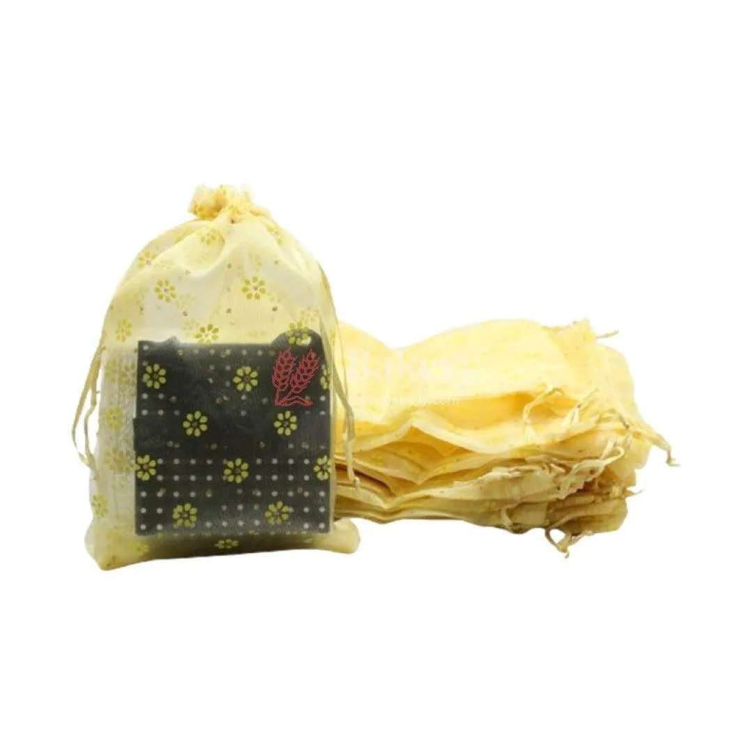 22x31 CM | Floral Designs Organza Potli Bags | Pack of 50 |  Yellow Color | Candy Bag