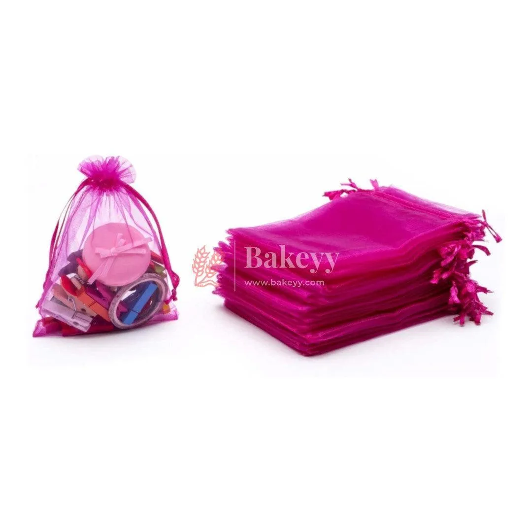 22x31 cm | Organza Potli Bags | Dark Pink Colour | Candy Bag | Pack of 50
