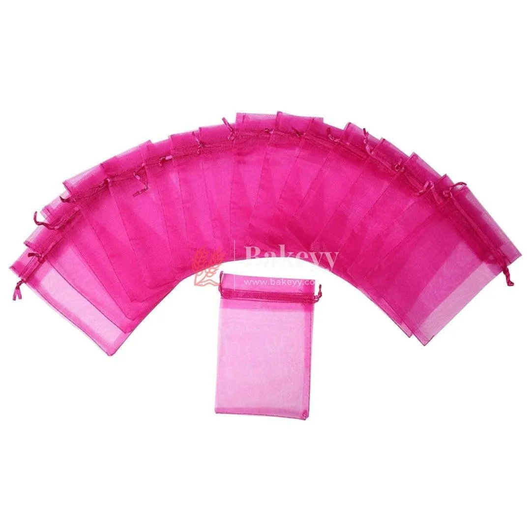 22x31 cm | Organza Potli Bags | Dark Pink Colour | Candy Bag | Pack of 50