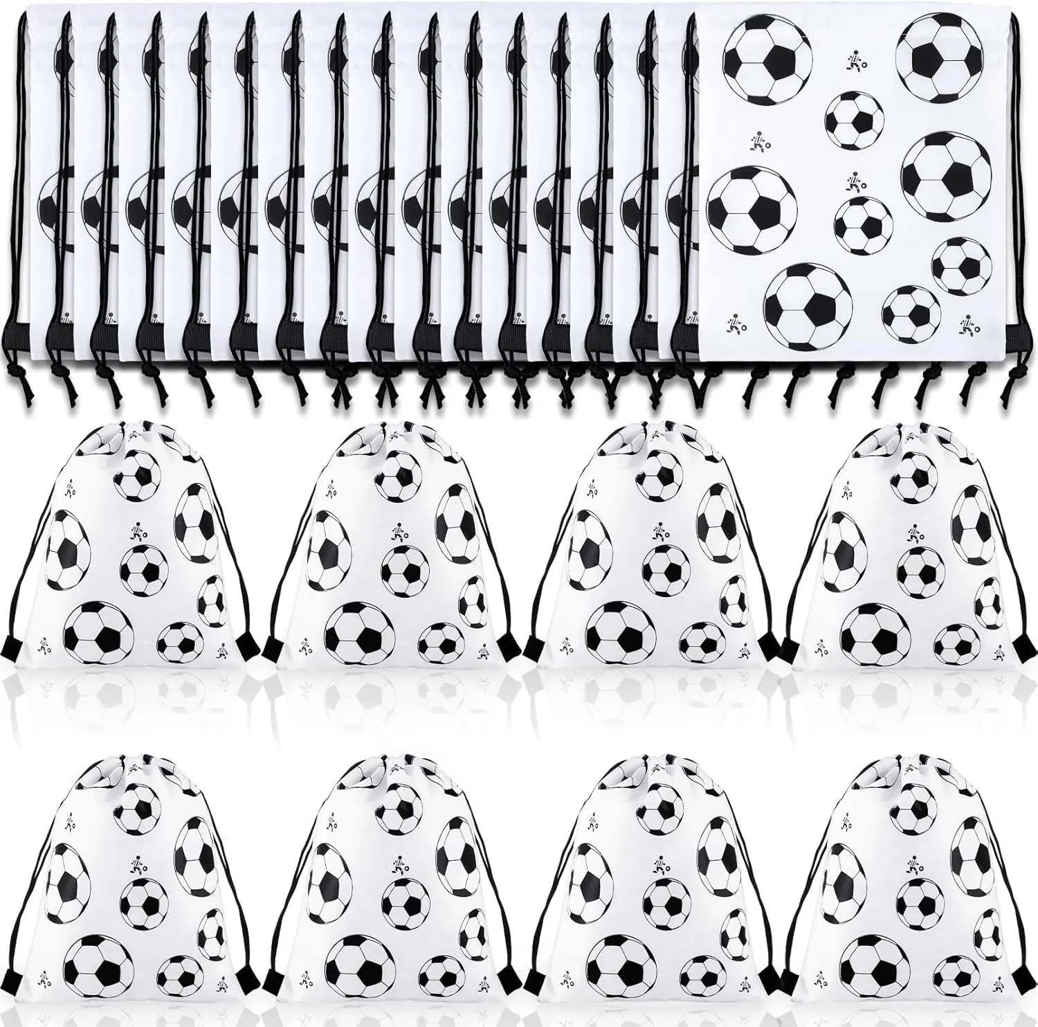 24 Pack Soccer Drawstring Bag,Soccer Drawstring Backpack Gift Bags,Soccer Party Favors Bags,Portable Soccer Goodie Bags for Kids Gym Sports Travel Birthday Party(White,12 x 10.2 Inch)