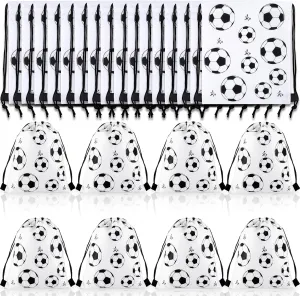 24 Pack Soccer Drawstring Bag,Soccer Drawstring Backpack Gift Bags,Soccer Party Favors Bags,Portable Soccer Goodie Bags for Kids Gym Sports Travel Birthday Party(White,12 x 10.2 Inch)