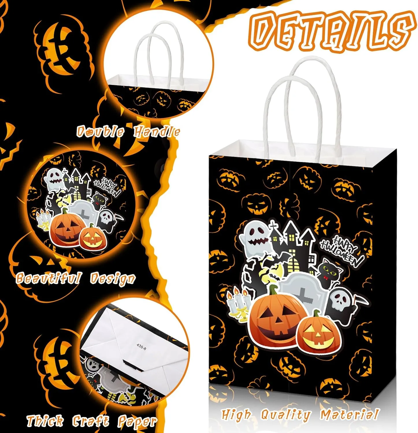 24 Pcs Halloween Bags with Handles Paper Candy Gift Goodie Snacks Bags Halloween Paper for Holiday Treats Kids Party Favors Supplies