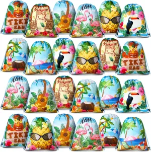 24 Pcs Hawaiian Party Favor Bags Hawaii Themed Aloha Drawstring Backpack Flamingo Tropical Gift Goodie Bags for Birthday, Bridal Shower, Summer, Beach, Pool Backpack, 12 x 10 Inch