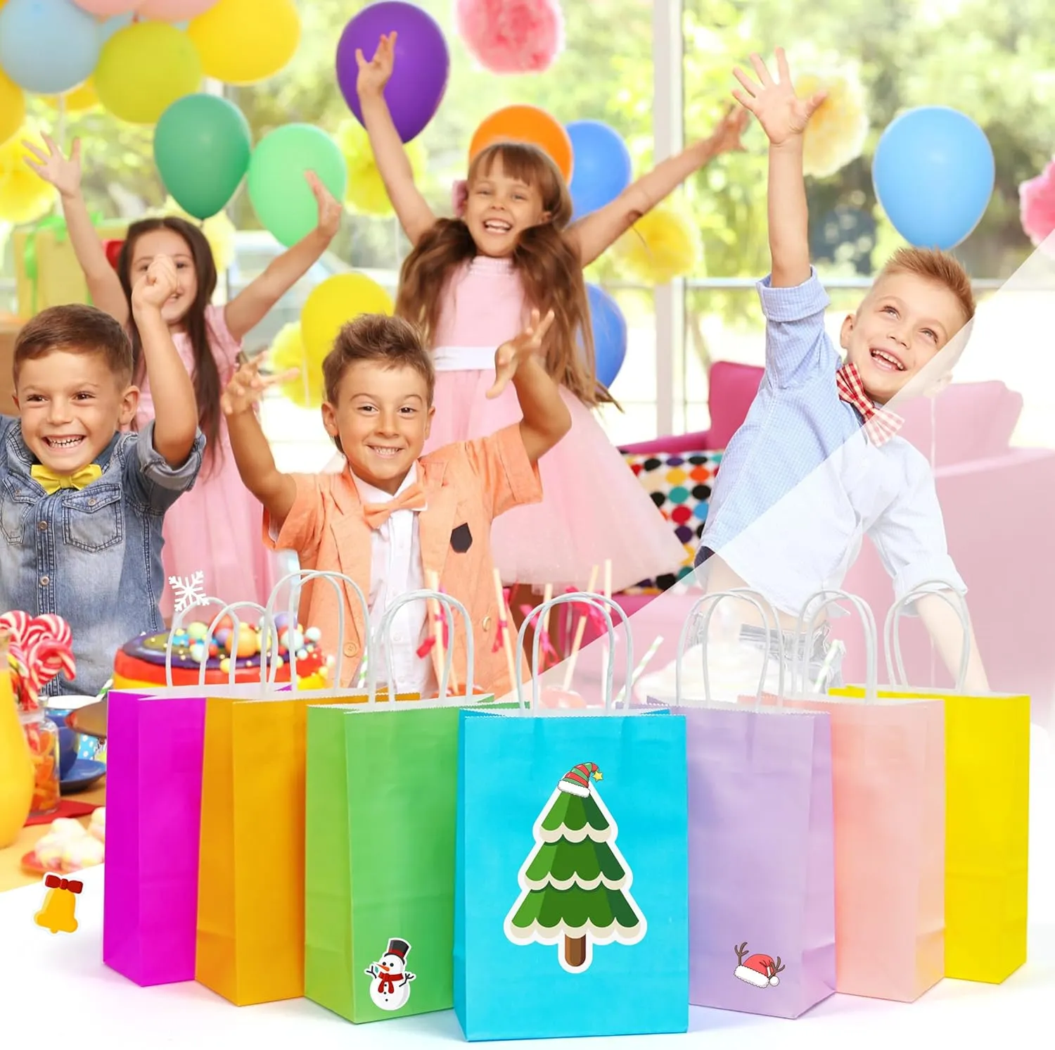25 PCS Small Gift Bags Flat Gray Kraft Paper Bags with Handles for Party Favor (8.2 x 6 x 3.1 In)