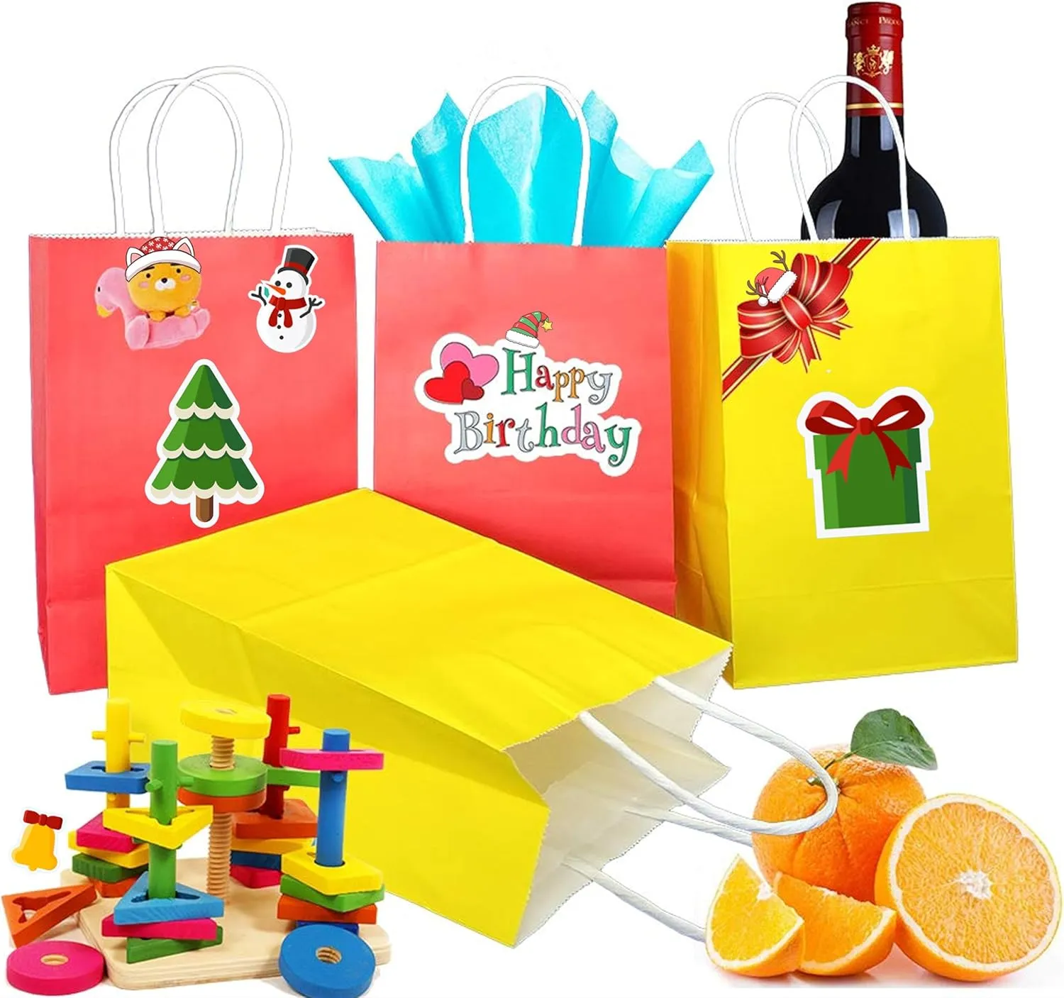 25 PCS Small Gift Bags Flat Gray Kraft Paper Bags with Handles for Party Favor (8.2 x 6 x 3.1 In)