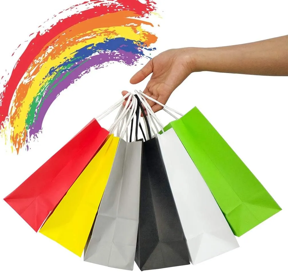 25 PCS Small Gift Bags Flat Gray Kraft Paper Bags with Handles for Party Favor (8.2 x 6 x 3.1 In)