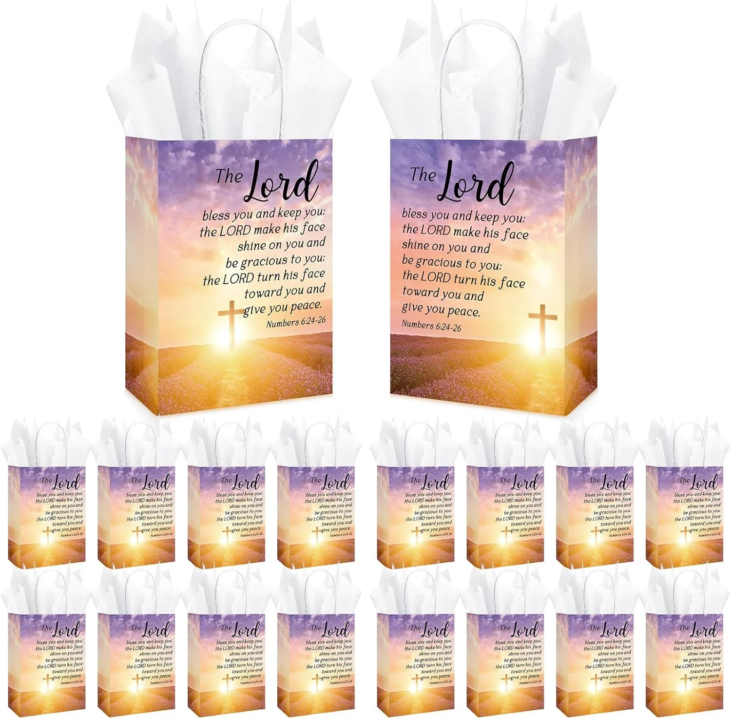 25 Set Christian Gift Bags Bulk with Tissue Mothers Day Religious Paper Bible Verse Church Gifts Bags with Handles for Baptism Church Welcome Visitors Sunday School