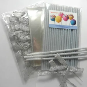 25pcs 6" Plastic Dust Silver Glitter Sticks   Bags   Silver Ribbon bows
